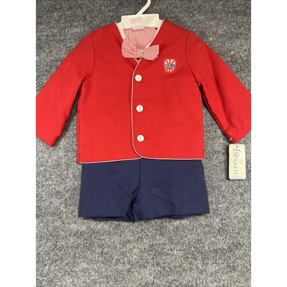 VTG NWT Bryan Baby Boy 2-Piece Suit Set Red Blazer Shorts 18M USA